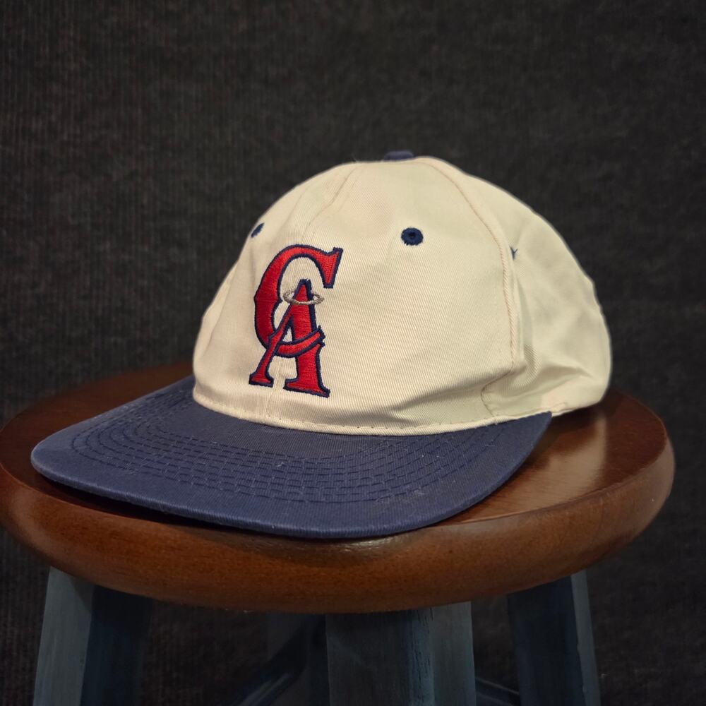 Vtg 90s California Angels We Play Play Hardball Snapback Hat MLB Cap White Blue